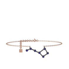 Ursa Minor Halhal - Lab safir 925 ayar siyah rodyum kaplama gümüş bilezik (20 cm rose altın rolo zincir) #10z5lt5