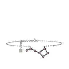 Ursa Minor Halhal - Pembe kuvars 925 ayar siyah rodyum kaplama gümüş bilezik (20 cm beyaz altın rolo zincir) #168rw35
