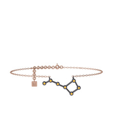 Ursa Minor Halhal - Sitrin 925 ayar siyah rodyum kaplama gümüş bilezik (20 cm rose altın rolo zincir) #19rtm0