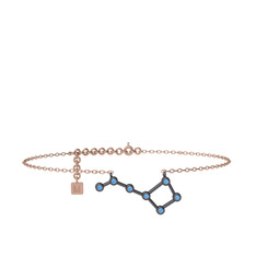 Ursa Minor Halhal - Akuamarin 925 ayar siyah rodyum kaplama gümüş bilezik (20 cm rose altın rolo zincir) #1yqwfzc