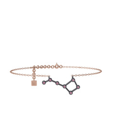 Ursa Minor Halhal - Pembe kuvars 925 ayar siyah rodyum kaplama gümüş bilezik (20 cm rose altın rolo zincir) #c4akr