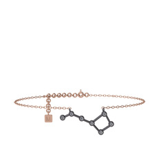 Ursa Minor Halhal - Pırlanta 925 ayar siyah rodyum kaplama gümüş bilezik (0.077 karat, 20 cm rose altın rolo zincir) #gllk75