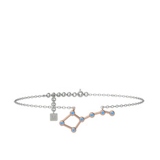 Akuamarin 14 ayar rose altın bilezik (20 cm beyaz altın rolo zincir)