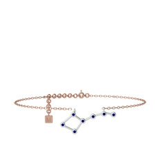 Lab safir 14 ayar beyaz altın bilezik (20 cm rose altın rolo zincir)