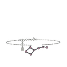 Ursa Major Halhal - Pembe kuvars 925 ayar siyah rodyum kaplama gümüş bilezik (20 cm beyaz altın rolo zincir) #6an2xp