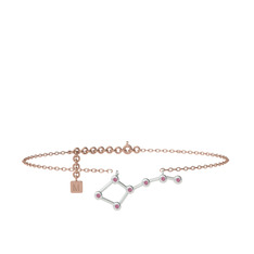 Ursa Major Halhal - Pembe kuvars 14 ayar beyaz altın bilezik (20 cm rose altın rolo zincir) #nopbix