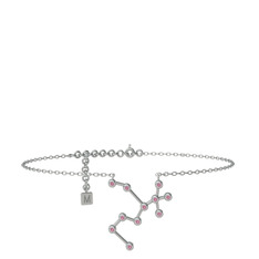 Sagittarius Halhal - Pembe kuvars 18 ayar beyaz altın bilezik (20 cm gümüş rolo zincir) #10hj30e