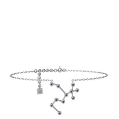 Sagittarius Halhal - Ametist 18 ayar beyaz altın bilezik (20 cm gümüş rolo zincir) #13g24gw