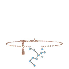 Sagittarius Halhal - Akuamarin 14 ayar beyaz altın bilezik (20 cm rose altın rolo zincir) #183ihde