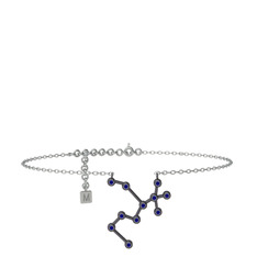Lab safir 925 ayar siyah rodyum kaplama gümüş bilezik (20 cm beyaz altın rolo zincir)