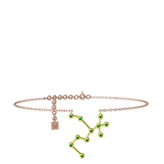 Sagittarius Halhal - Yeşil kuvars 925 ayar altın kaplama gümüş bilezik (20 cm rose altın rolo zincir) #1mqvyun
