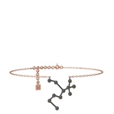 Sagittarius Halhal - Peridot 925 ayar siyah rodyum kaplama gümüş bilezik (20 cm rose altın rolo zincir) #1plek7e