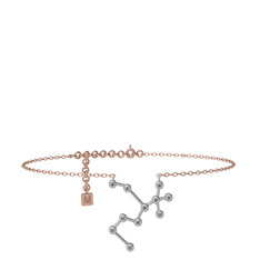 Sagittarius Halhal - Pırlanta 18 ayar beyaz altın bilezik (0.121 karat, 20 cm rose altın rolo zincir) #1uy54iy