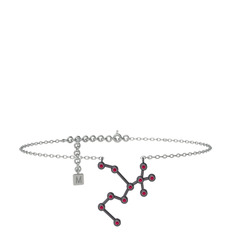 Sagittarius Halhal - Rodolit garnet 925 ayar siyah rodyum kaplama gümüş bilezik (20 cm beyaz altın rolo zincir) #7g9puv