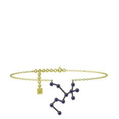 Sagittarius Halhal - Lab safir 925 ayar siyah rodyum kaplama gümüş bilezik (20 cm altın rolo zincir) #91u899