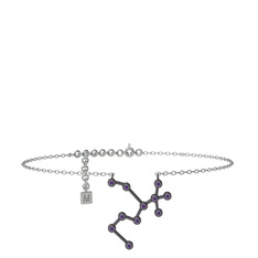 Ametist 925 ayar siyah rodyum kaplama gümüş bilezik (20 cm beyaz altın rolo zincir)