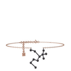 Sagittarius Halhal - Siyah zirkon 925 ayar siyah rodyum kaplama gümüş bilezik (20 cm rose altın rolo zincir) #oe9aum