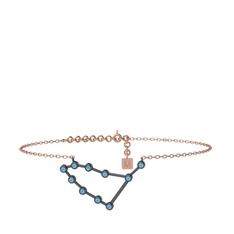 Capricorn Halhal - Akuamarin 925 ayar siyah rodyum kaplama gümüş bilezik (20 cm rose altın rolo zincir) #10gmade