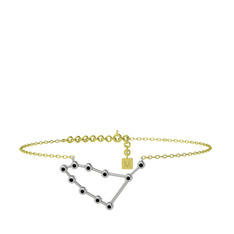 Capricorn Halhal - Siyah zirkon 18 ayar beyaz altın bilezik (20 cm altın rolo zincir) #13m284v