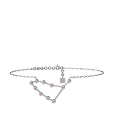 Capricorn Halhal - Pembe kuvars 18 ayar beyaz altın bilezik (20 cm beyaz altın rolo zincir) #140349o