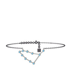 Capricorn Halhal - Akuamarin 8 ayar beyaz altın bilezik (20 cm gümüş rolo zincir) #1bck2iy