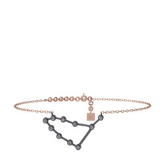 Capricorn Halhal - Pırlanta 925 ayar siyah rodyum kaplama gümüş bilezik (0.11 karat, 20 cm rose altın rolo zincir) #1cldxem