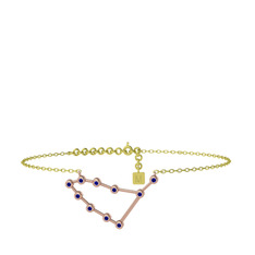 Capricorn Halhal - Lab safir 925 ayar rose altın kaplama gümüş bilezik (20 cm altın rolo zincir) #1cle9vr