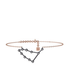 Capricorn Halhal - Swarovski 925 ayar siyah rodyum kaplama gümüş bilezik (20 cm rose altın rolo zincir) #1fslj55