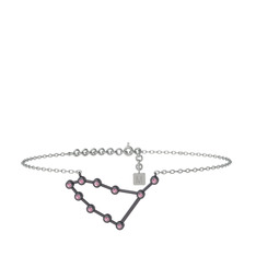 Capricorn Halhal - Pembe kuvars 925 ayar siyah rodyum kaplama gümüş bilezik (20 cm beyaz altın rolo zincir) #388nw7