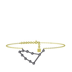 Capricorn Halhal - Pırlanta 925 ayar siyah rodyum kaplama gümüş bilezik (0.11 karat, 20 cm altın rolo zincir) #do6ubh