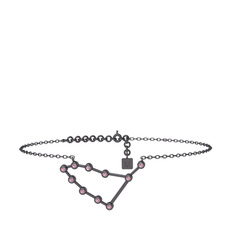 Capricorn Halhal - Pembe kuvars 925 ayar siyah rodyum kaplama gümüş bilezik (20 cm gümüş rolo zincir) #ekqlrz