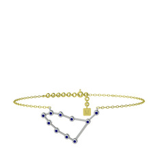 Capricorn Halhal - Lab safir 14 ayar beyaz altın bilezik (20 cm altın rolo zincir) #j2nhma