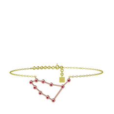 Capricorn Halhal - Rodolit garnet 925 ayar rose altın kaplama gümüş bilezik (20 cm altın rolo zincir) #lmq00y