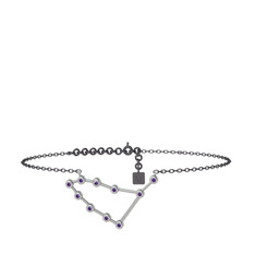 Ametist 8 ayar beyaz altın bilezik (20 cm gümüş rolo zincir)