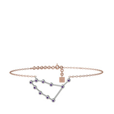 Capricorn Halhal - Ametist 8 ayar beyaz altın bilezik (20 cm rose altın rolo zincir) #qs4cva