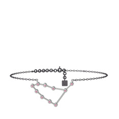 Capricorn Halhal - Pembe kuvars 14 ayar beyaz altın bilezik (20 cm gümüş rolo zincir) #sk5rmq