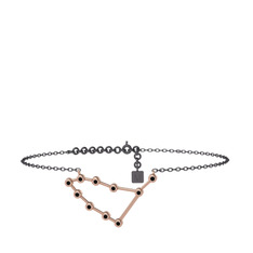 Capricorn Halhal - Siyah zirkon 8 ayar rose altın bilezik (20 cm gümüş rolo zincir) #tp866x