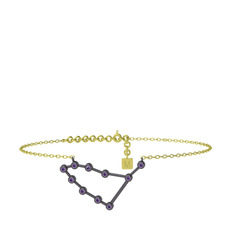 Capricorn Halhal - Ametist 925 ayar siyah rodyum kaplama gümüş bilezik (20 cm altın rolo zincir) #wujfl2