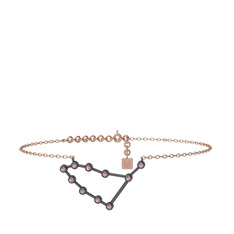 Pembe kuvars 925 ayar siyah rodyum kaplama gümüş bilezik (20 cm rose altın rolo zincir)