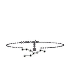 Taurus Halhal - Siyah zirkon 8 ayar beyaz altın bilezik (20 cm gümüş rolo zincir) #13mcb3b