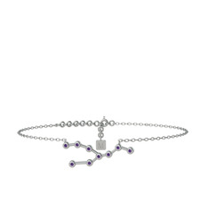 Taurus Halhal - Ametist 18 ayar beyaz altın bilezik (20 cm gümüş rolo zincir) #1vsws9l