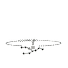 Taurus Halhal - Siyah zirkon 8 ayar beyaz altın bilezik (20 cm gümüş rolo zincir) #6lc8t9