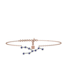 Lab safir 18 ayar beyaz altın bilezik (20 cm rose altın rolo zincir)