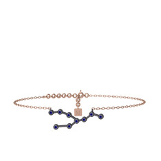 Taurus Halhal - Lab safir 925 ayar siyah rodyum kaplama gümüş bilezik (20 cm rose altın rolo zincir) #w3oyxy