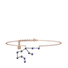 Lab safir 18 ayar beyaz altın bilezik (20 cm rose altın rolo zincir)
