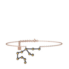 Aquarius Halhal - Sitrin 925 ayar siyah rodyum kaplama gümüş bilezik (20 cm rose altın rolo zincir) #gwhmgd