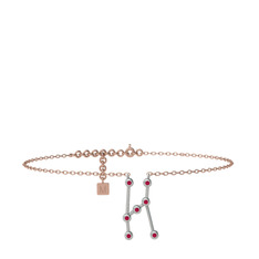 Rodolit garnet 14 ayar beyaz altın bilezik (20 cm rose altın rolo zincir)