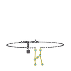 Akuamarin 14 ayar altın bilezik (20 cm gümüş rolo zincir)