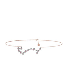 Pembe kuvars 14 ayar beyaz altın bilezik (20 cm rose altın rolo zincir)