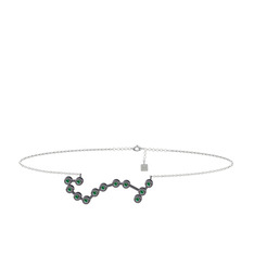 Scorpio Halhal - Yeşil kuvars 925 ayar siyah rodyum kaplama gümüş bilezik (20 cm beyaz altın rolo zincir) #1opmwlg